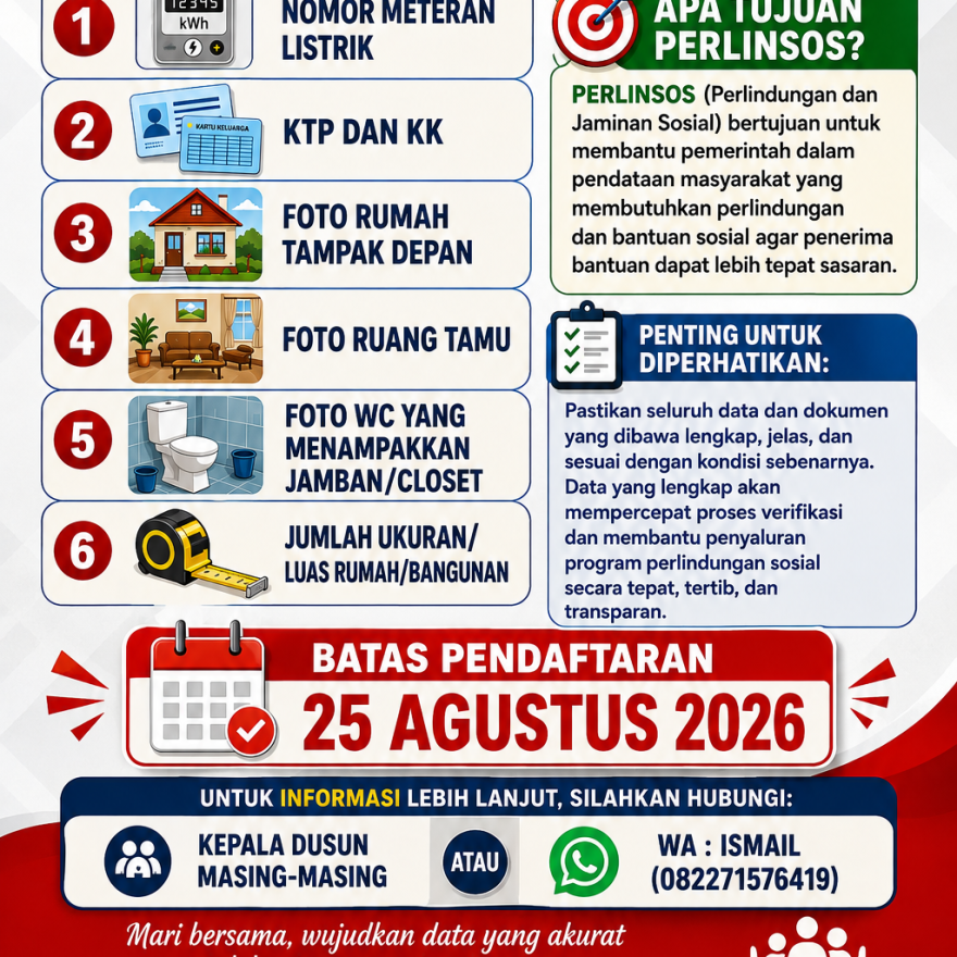 Pendaftaran PERLINSOS bagi Masyarakat Desa Tonggolobibi Dibuka hingga 25 Agustus 2026